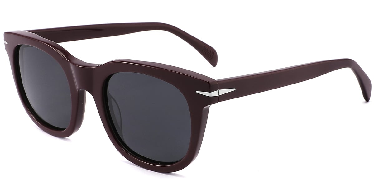 Acetate Square Sunglasses wine_red+dark_grey_polarized