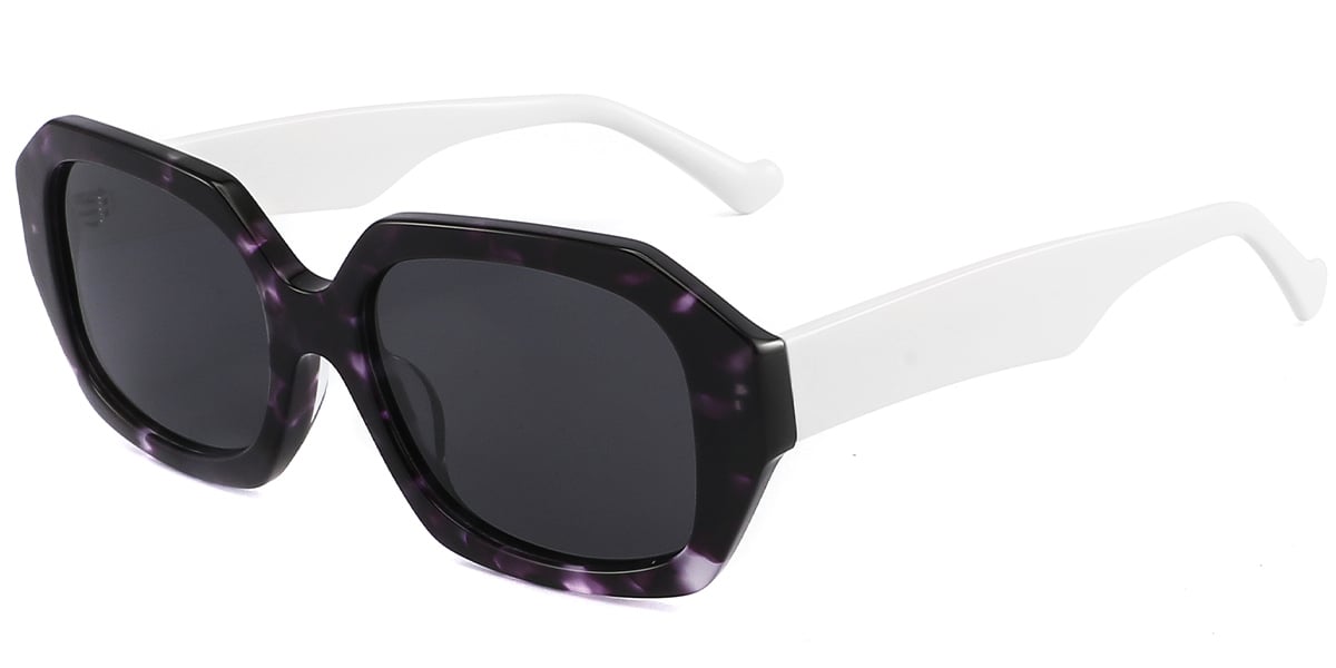 Acetate Square Sunglasses pattern-purple+dark_grey_polarized