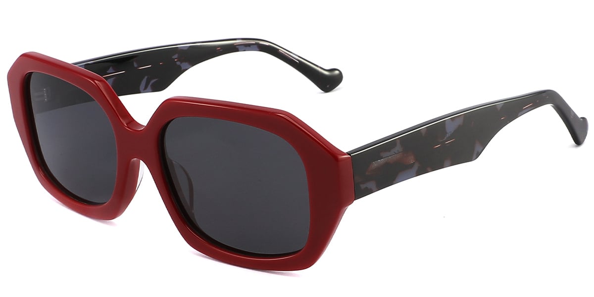 Acetate Square Sunglasses red+dark_grey_polarized