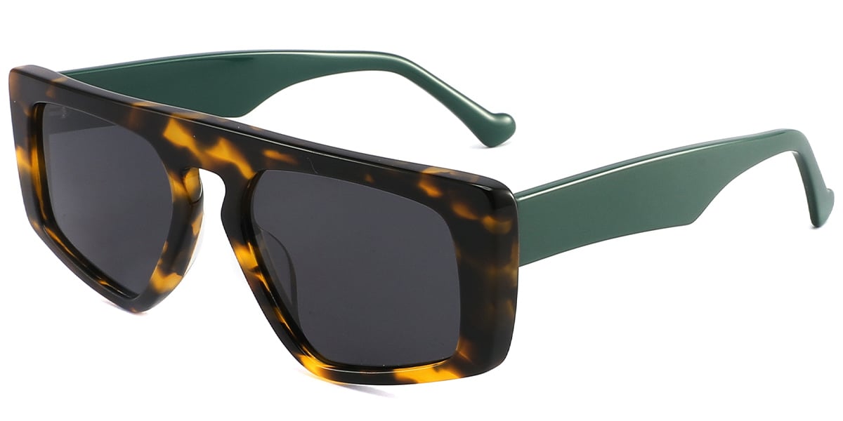 Acetate Geometric Sunglasses tortoiseshell+dark_grey_polarized