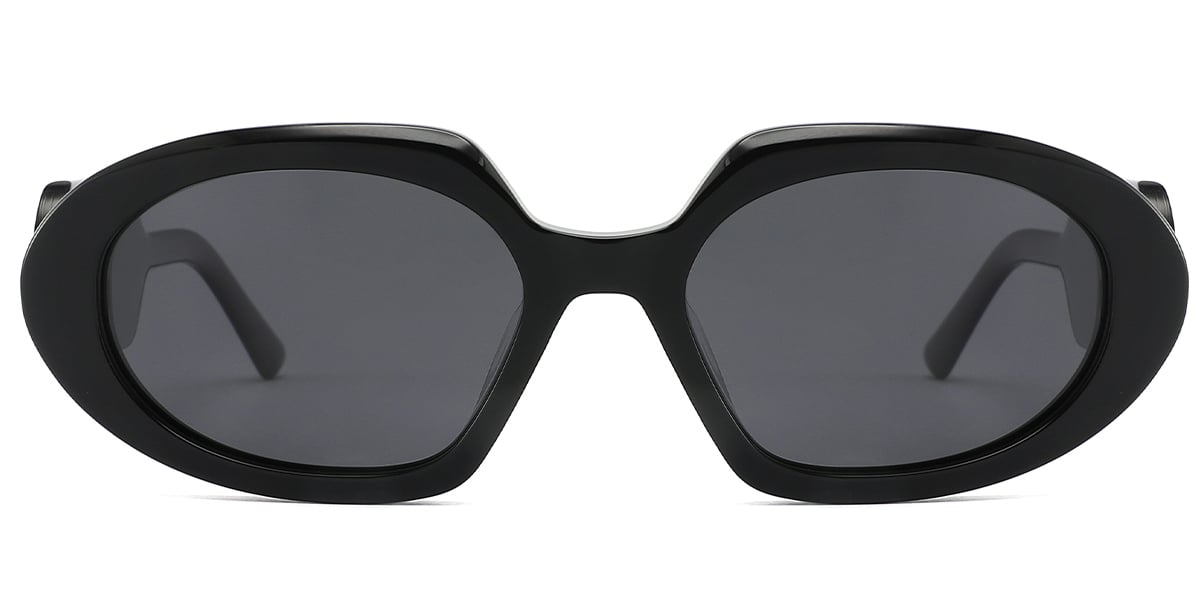 Acetate Geometric Sunglasses black+dark_grey_polarized