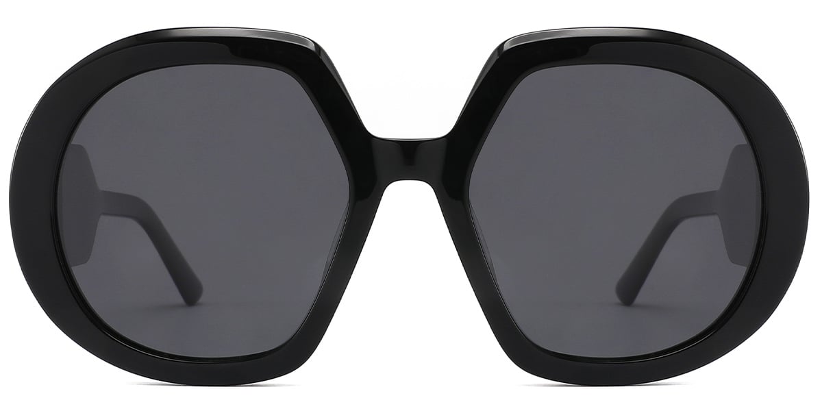 Acetate Geometric Sunglasses black+dark_grey_polarized