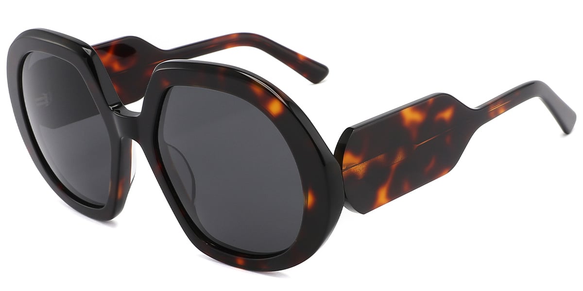 Acetate Geometric Sunglasses tortoiseshell+dark_grey_polarized