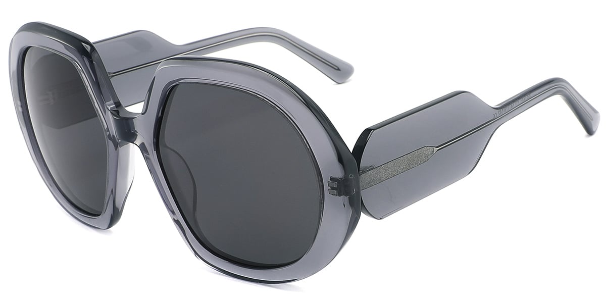 Acetate Geometric Sunglasses translucent-grey+dark_grey_polarized