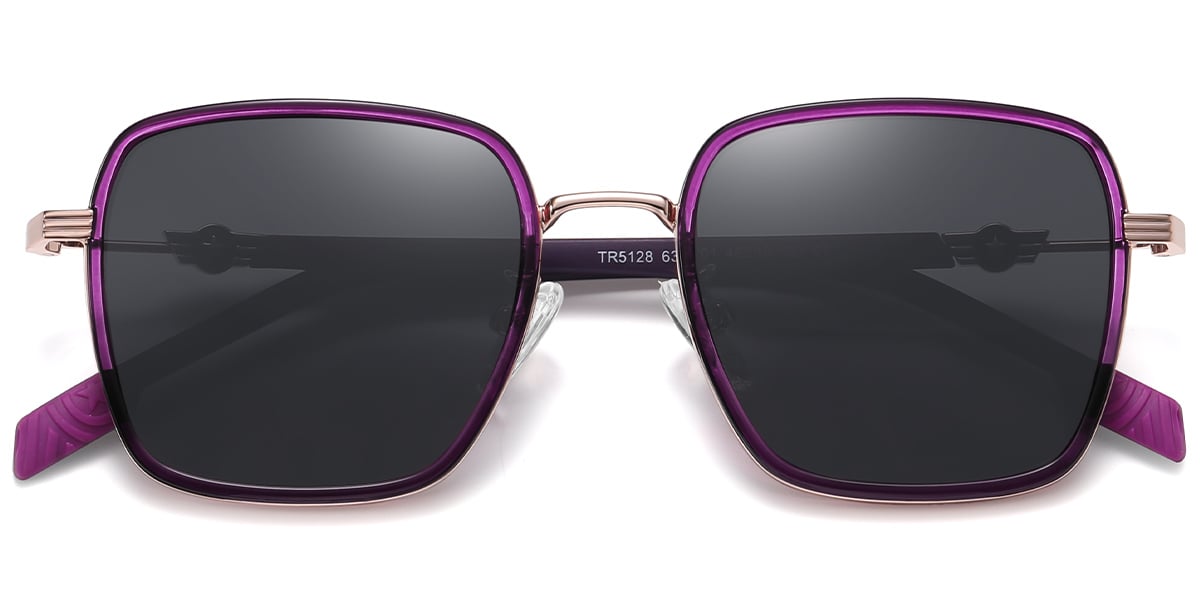 Kid's Square Sunglasses translucent-purple+dark_grey_polarized