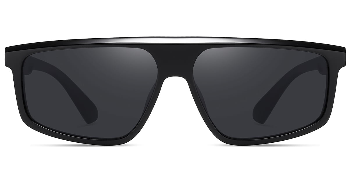 Acetate Geometric Sunglasses bright_black+dark_grey_polarized