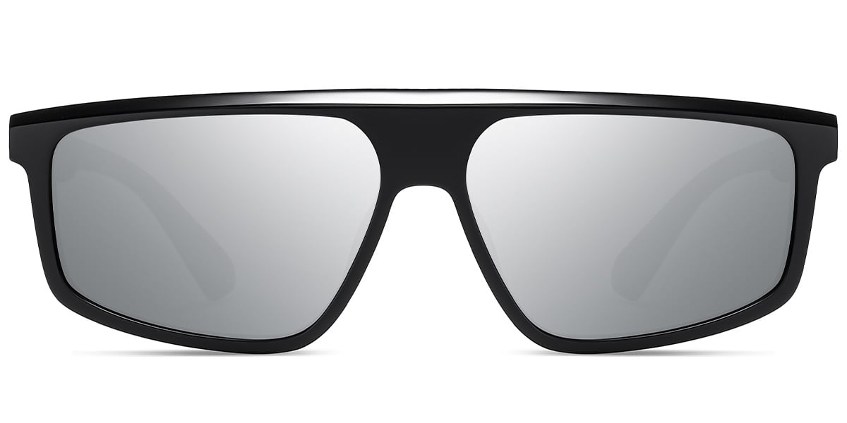 Acetate Geometric Sunglasses bright_black+mirrored_silver_polarized