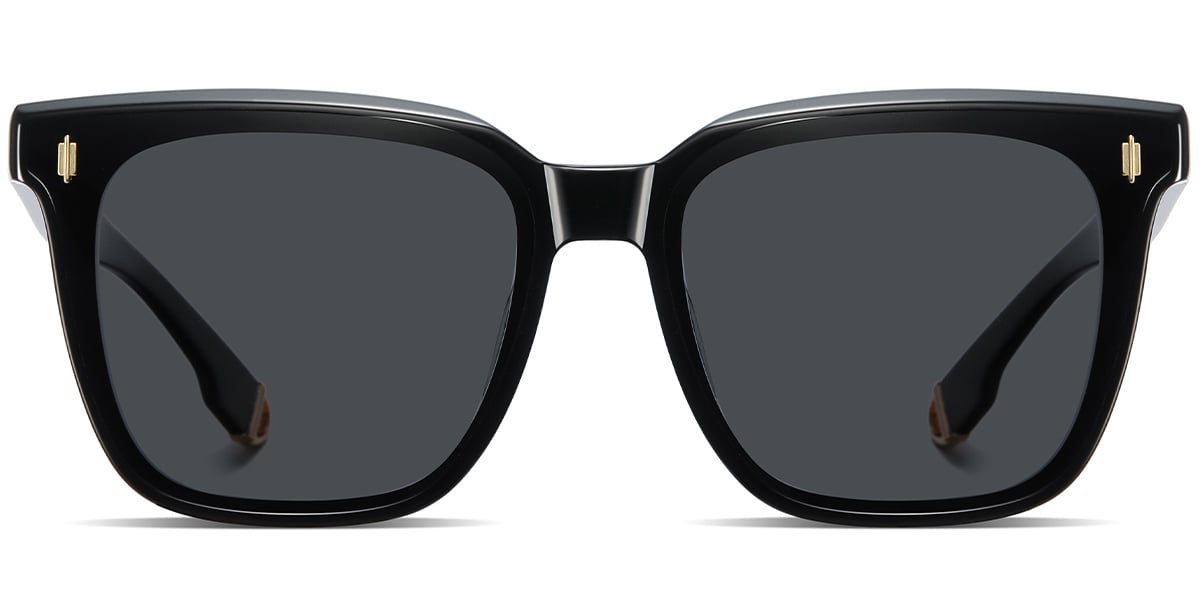 Acetate Square Sunglasses bright_black+dark_grey_polarized