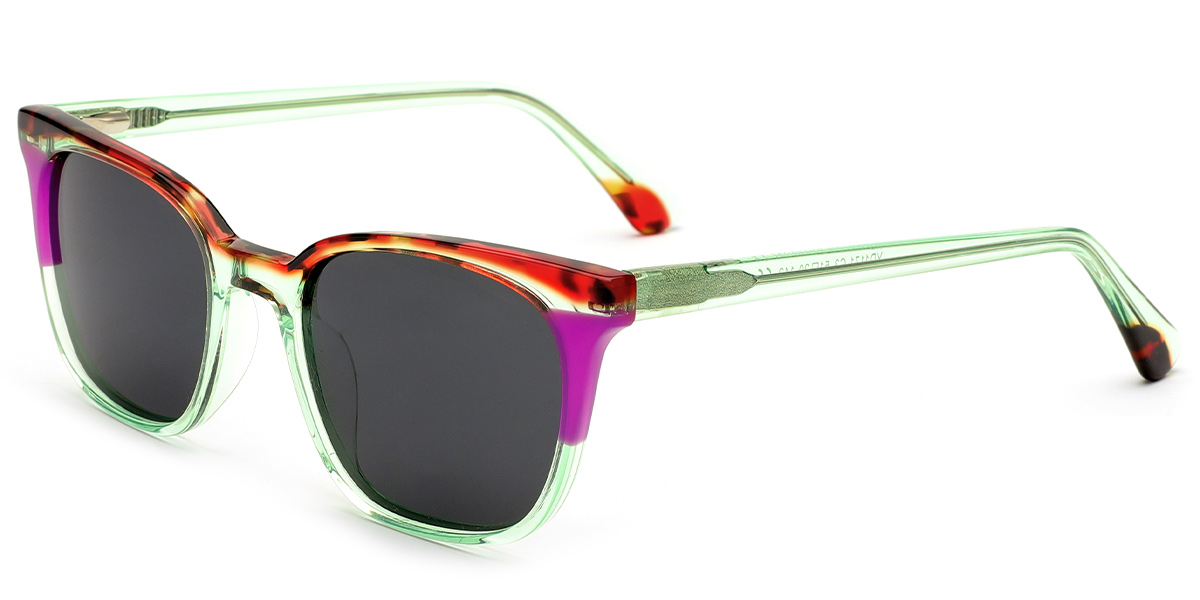 Acetate Square Sunglasses pattern-green+dark_grey_polarized