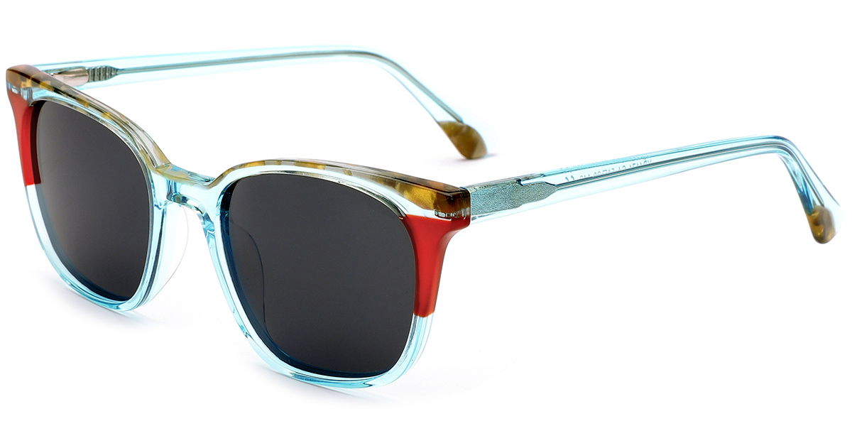 Acetate Square Sunglasses pattern-blue+dark_grey_polarized