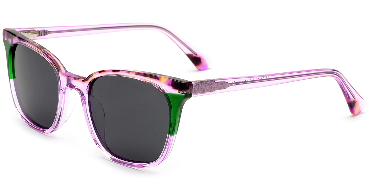 Acetate Square Sunglasses pattern-purple+dark_grey_polarized