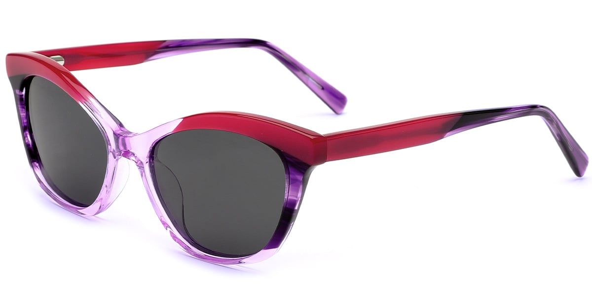 Acetate Cat Eye Sunglasses pattern-rose+dark_grey_polarized