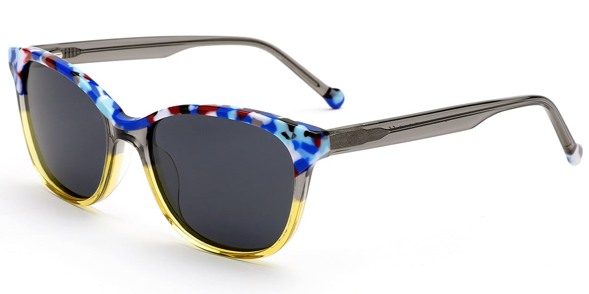 Acetate Square Sunglasses pattern-blue+dark_grey_polarized