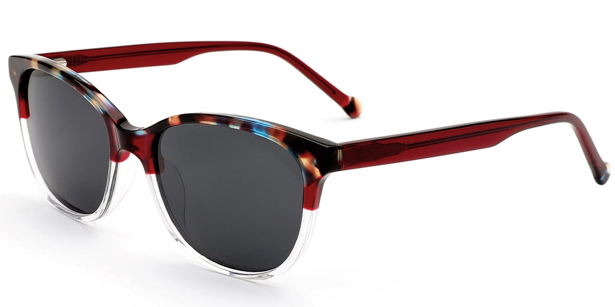 Acetate Square Sunglasses pattern-wine_red+dark_grey_polarized