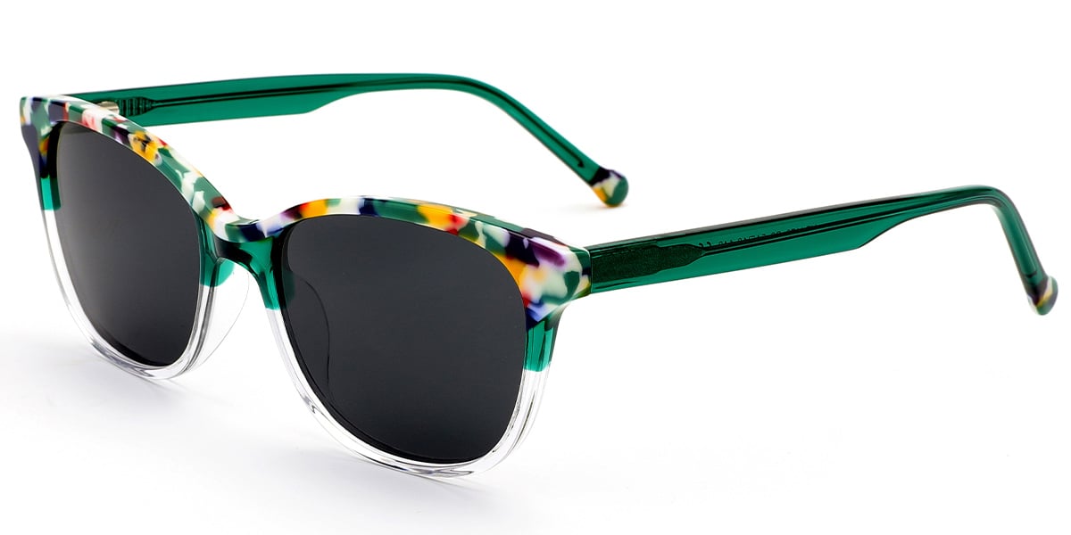 Acetate Square Sunglasses pattern-green+dark_grey_polarized