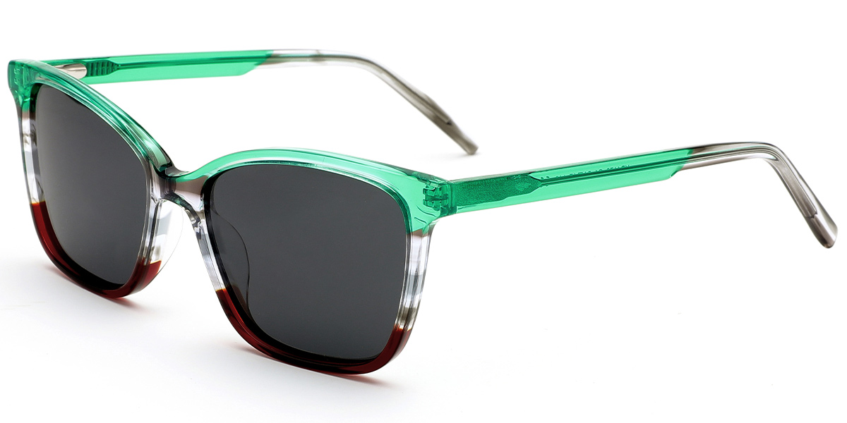 Acetate Square Sunglasses pattern-green+dark_grey_polarized