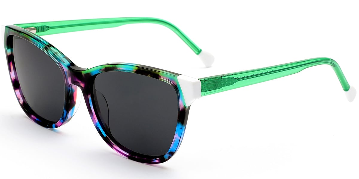 Acetate Square Sunglasses pattern-green+dark_grey_polarized