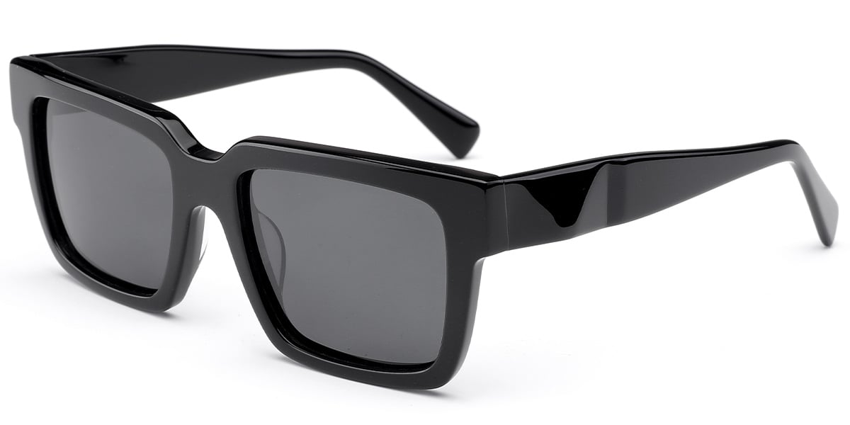 Acetate Square Sunglasses black+dark_grey_polarized