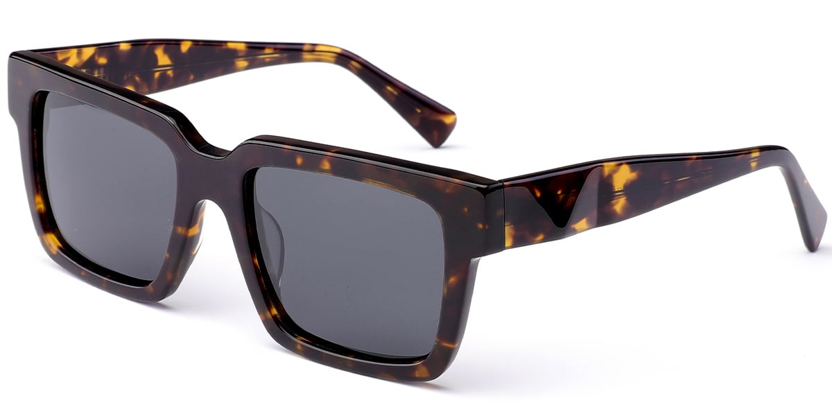 Acetate Square Sunglasses tortoiseshell+dark_grey_polarized