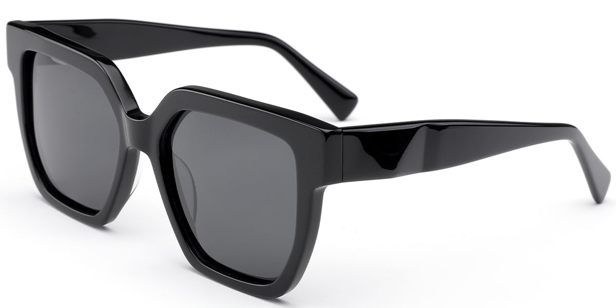 Acetate Square Sunglasses black+dark_grey_polarized