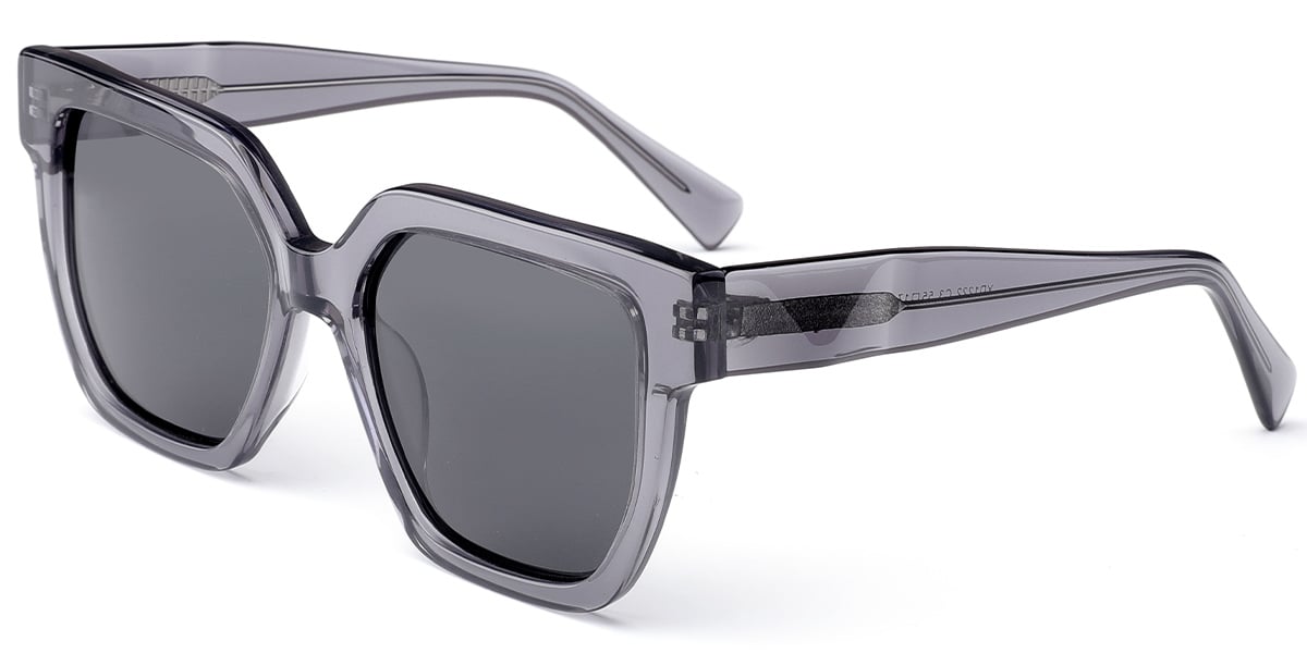 Acetate Square Sunglasses translucent-grey+dark_grey_polarized