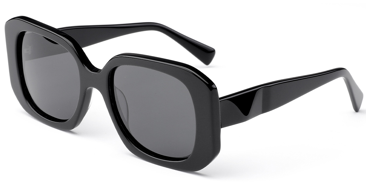 Acetate Square Sunglasses black+dark_grey_polarized