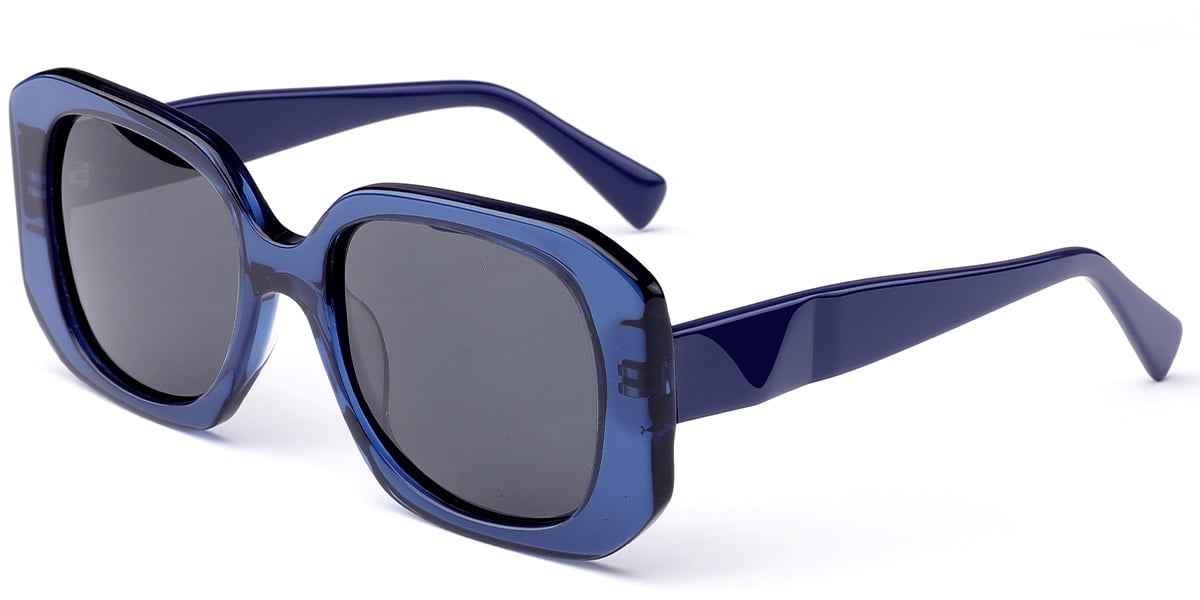 Acetate Square Sunglasses translucent-blue+dark_grey_polarized