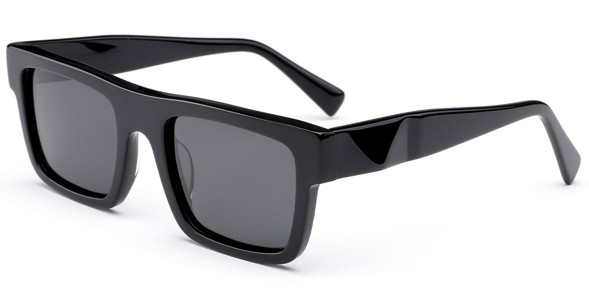 Acetate Square Sunglasses black+dark_grey_polarized