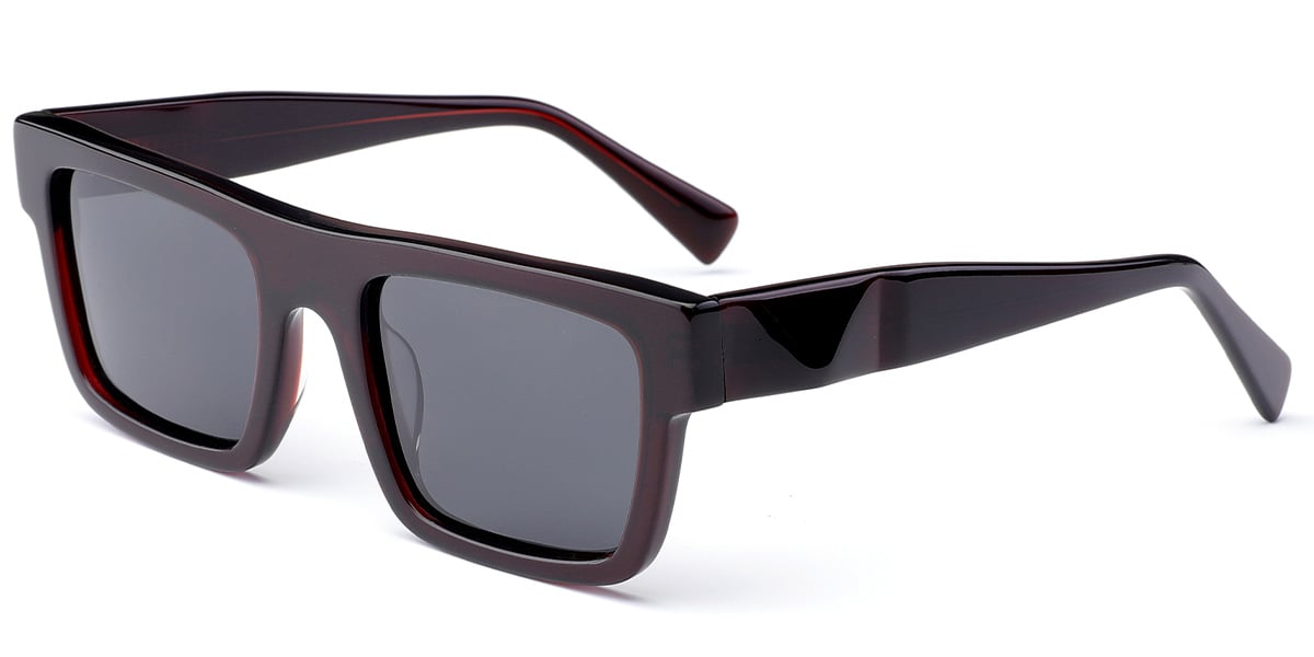 Acetate Square Sunglasses wine_red+dark_grey_polarized