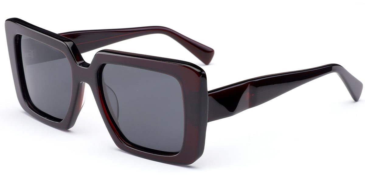 Acetate Square Sunglasses wine_red+dark_grey_polarized