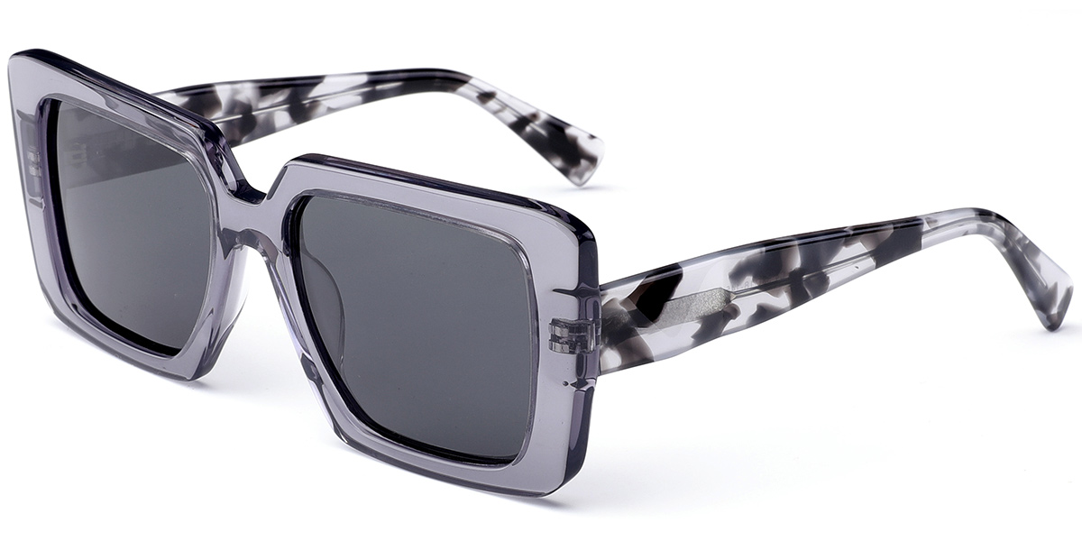 Acetate Square Sunglasses translucent-grey+dark_grey_polarized