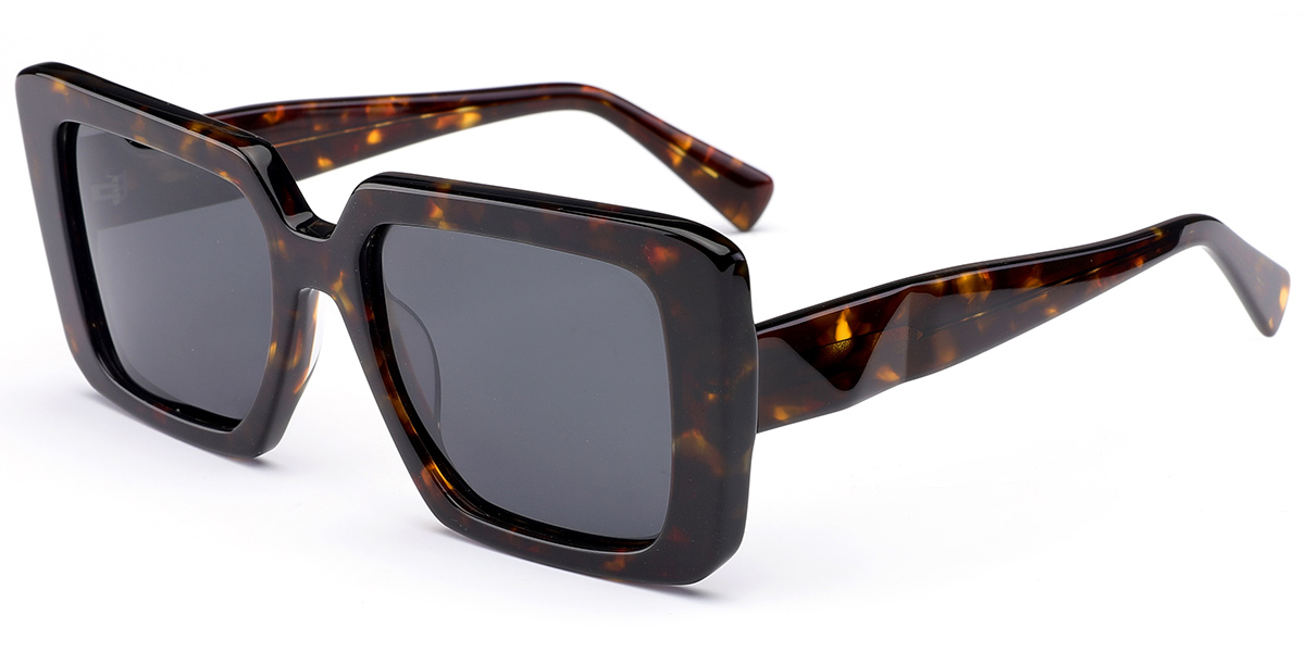 Acetate Square Sunglasses tortoiseshell+dark_grey_polarized