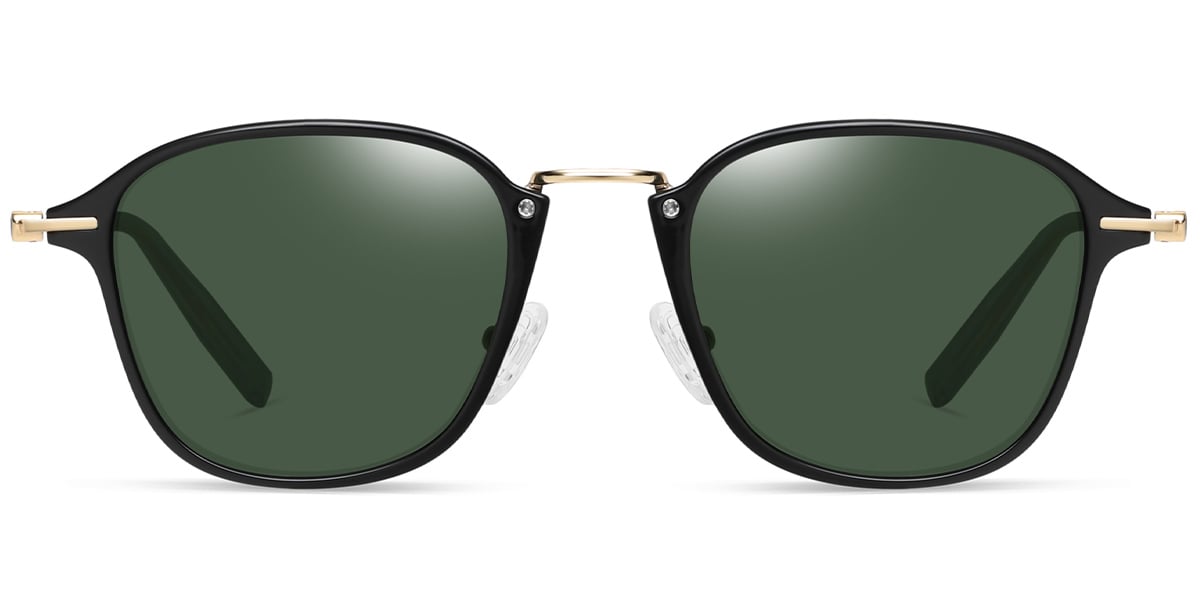 Square Sunglasses black-gold+dark_green_polarized