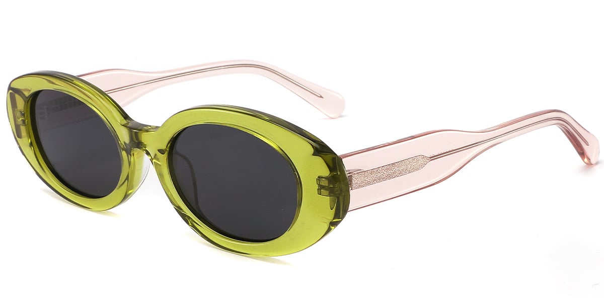 Acetate Oval Sunglasses translucent-green+dark_grey_polarized