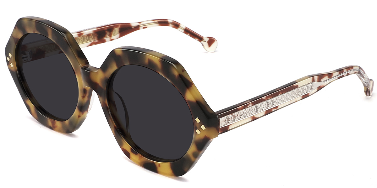 Acetate Geometric Sunglasses tortoiseshell+dark_grey_polarized