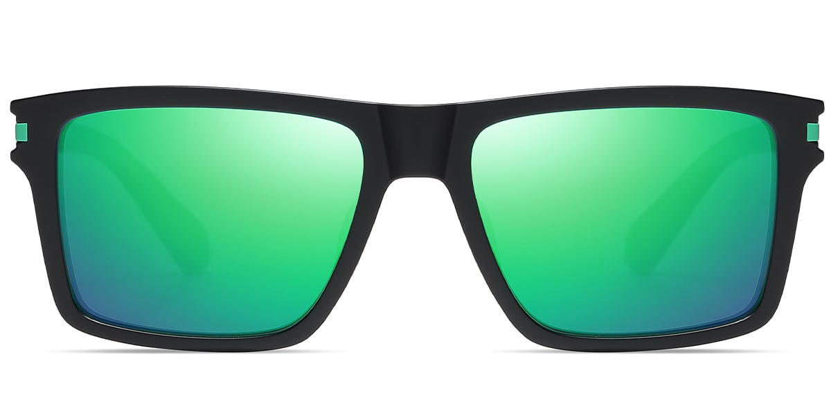 Square Sunglasses matte-black+mirrored_green_polarized