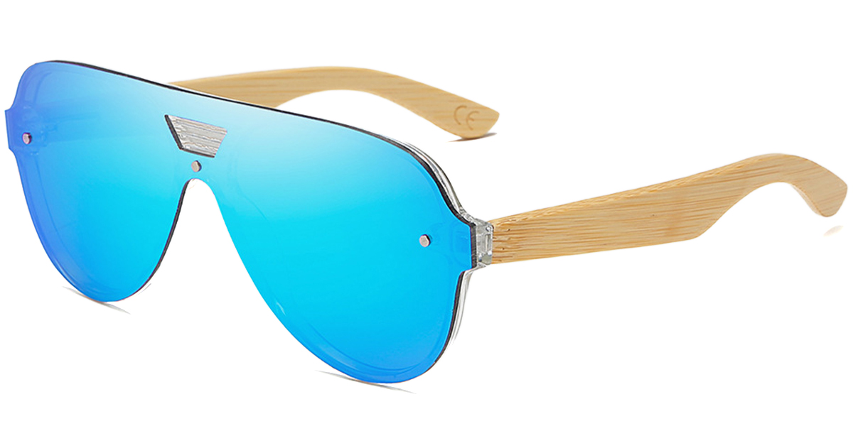 Aviator Sunglasses wood_texture-light_brown+mirrored_blue_polarized