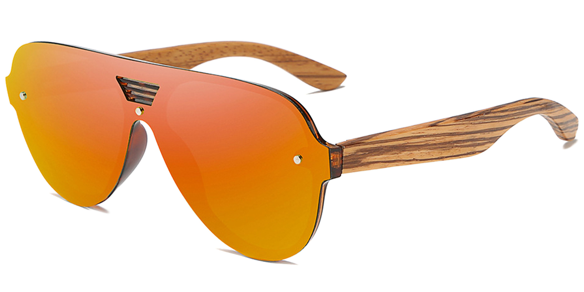 Aviator Sunglasses wood_texture+mirrored_orange_polarized