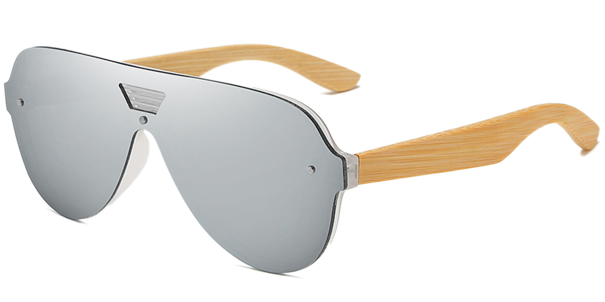 Aviator Sunglasses wood_texture-light_brown+mirrored_silver_polarized