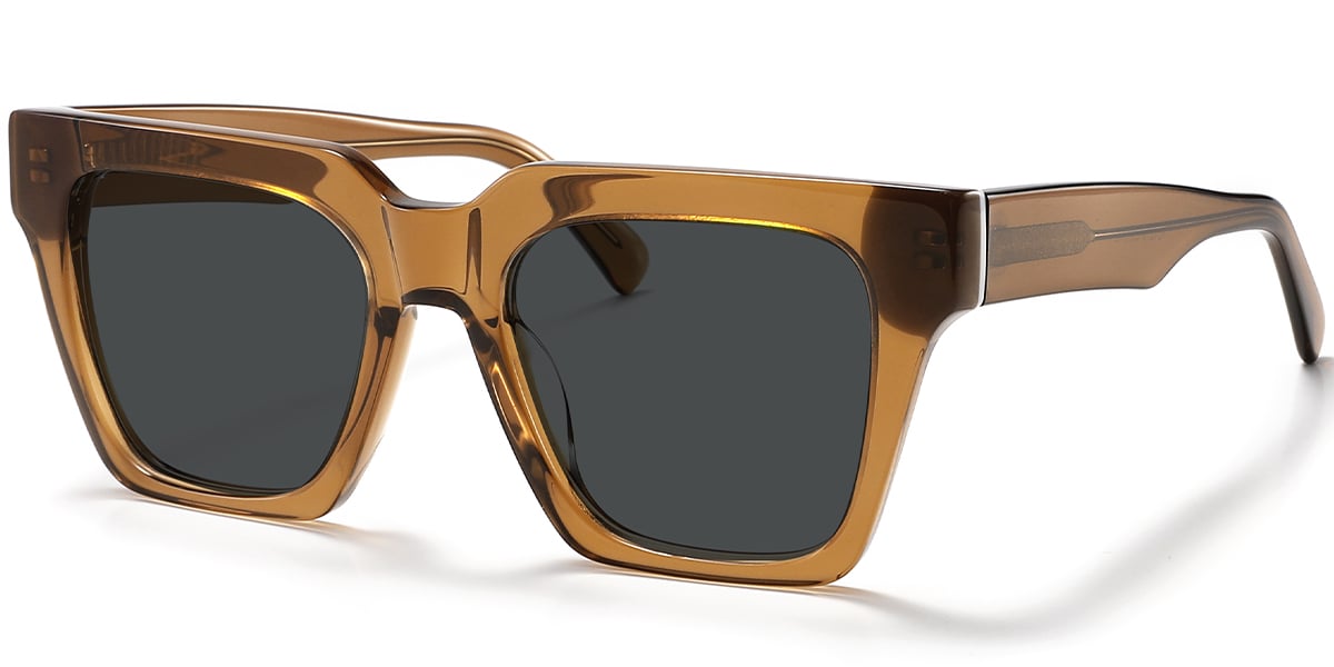 Acetate Square Sunglasses translucent-brown+dark_grey_polarized