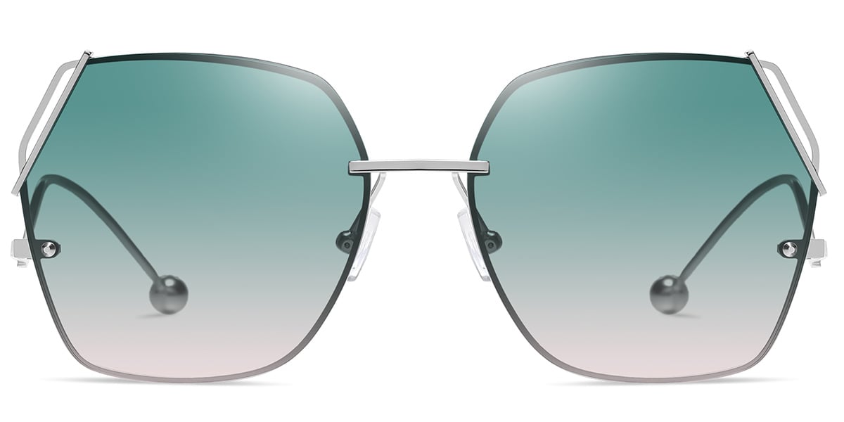 Geometric Sunglasses silver+green-pink_polarized