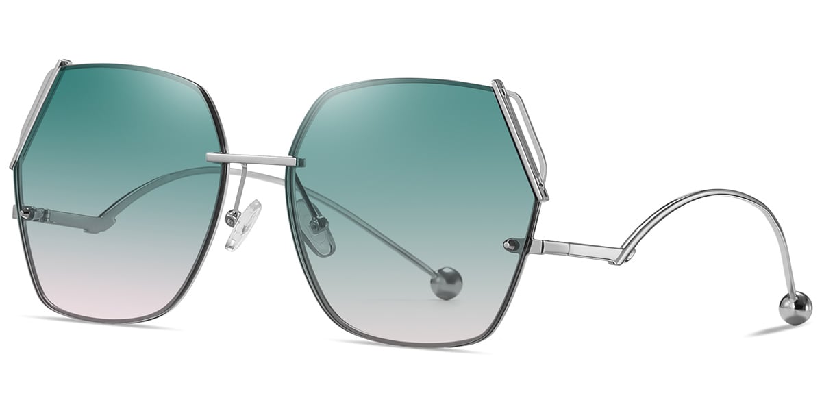 Geometric Sunglasses silver+green-pink_polarized