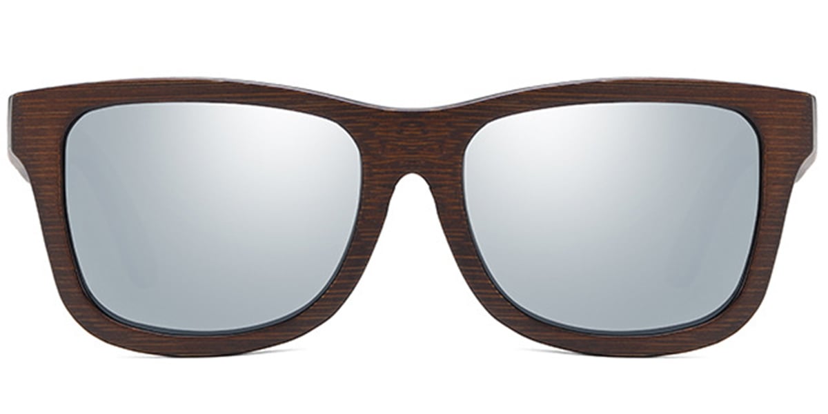 Square Sunglasses wood_texture-brown+mirrored_silver_polarized