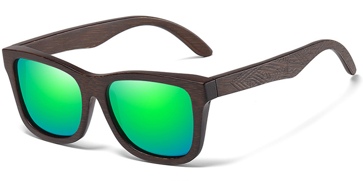 Square Sunglasses wood_texture-brown+mirrored_green_polarized