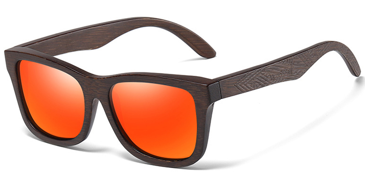 Square Sunglasses wood_texture-brown+mirrored_red_polarized