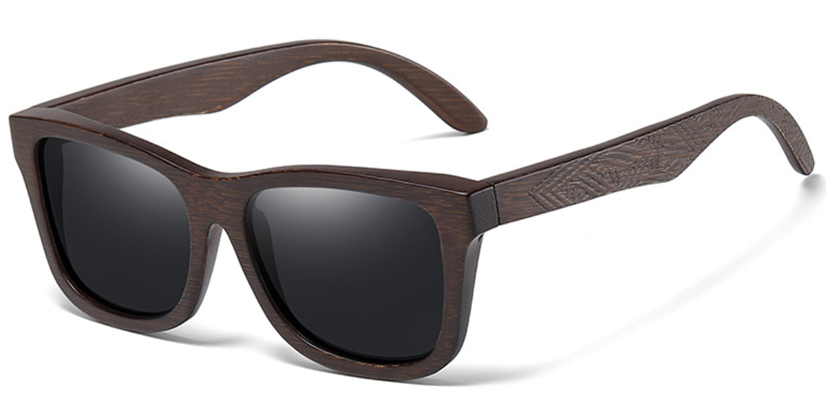 Square Sunglasses wood_texture-brown+dark_grey_polarized