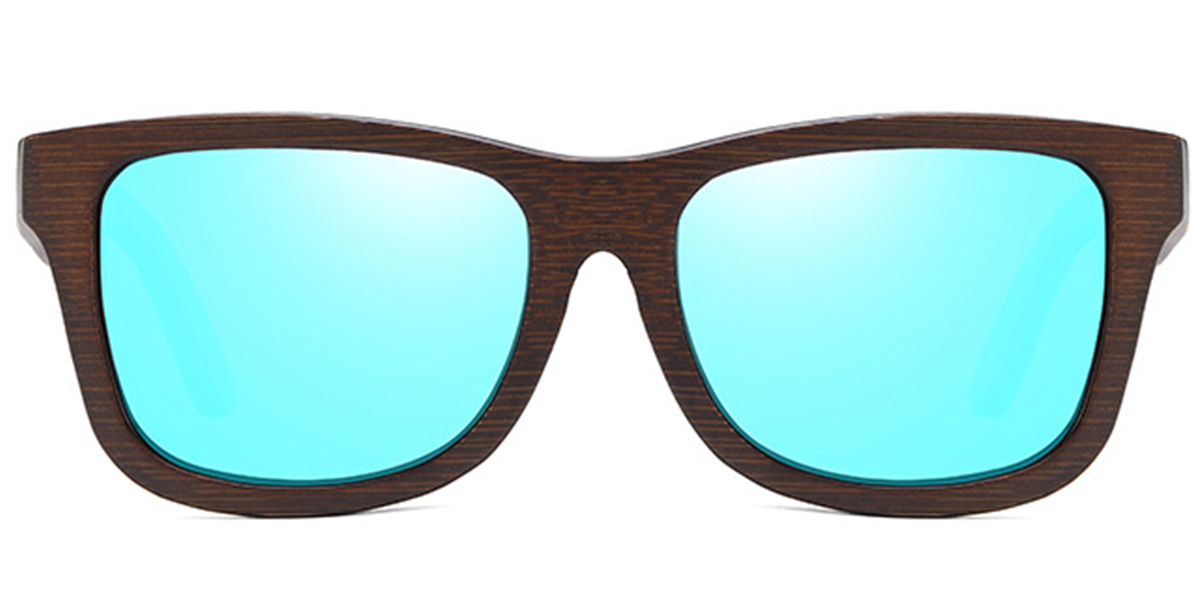 Square Sunglasses wood_texture-brown+mirrored_blue_polarized