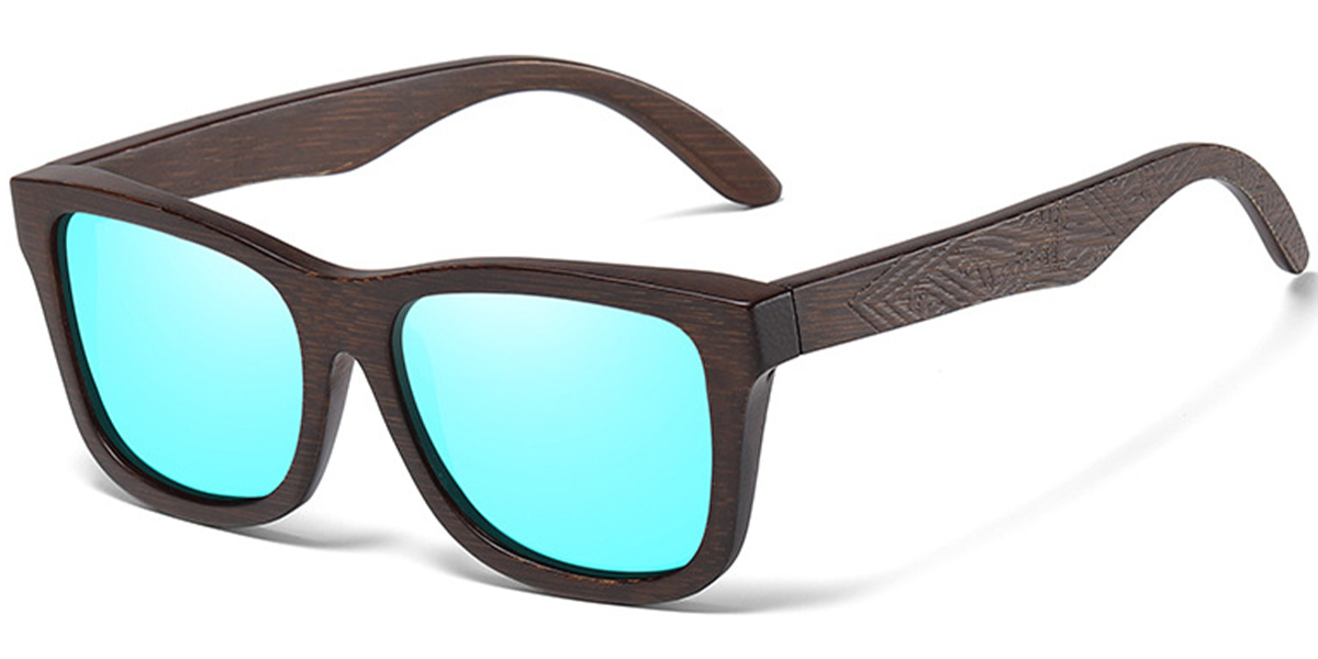 Square Sunglasses wood_texture-brown+mirrored_blue_polarized