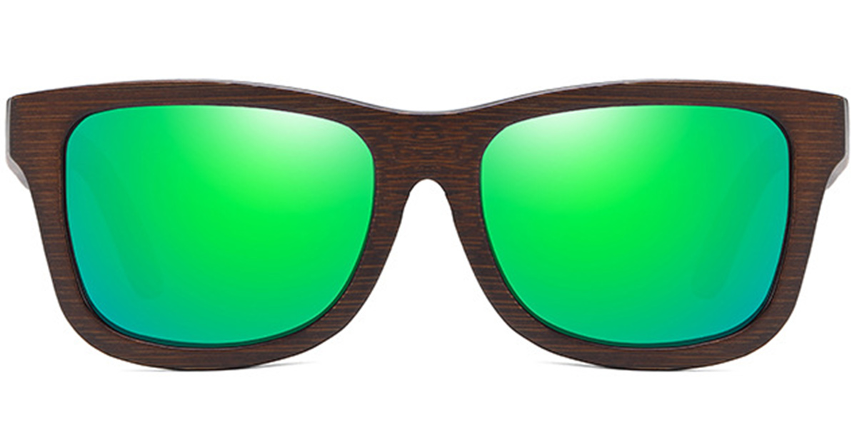 Square Sunglasses wood_texture-brown+mirrored_green_polarized