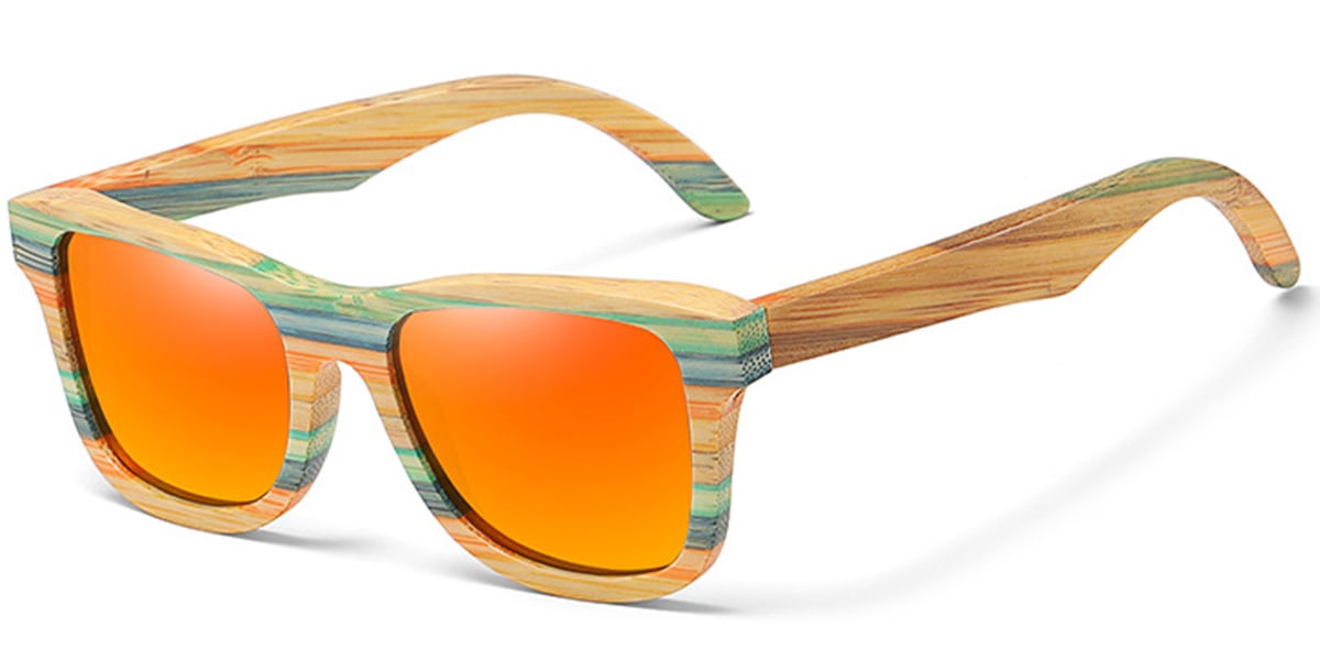 Square Sunglasses wood_texture-green+mirrored_red_polarized